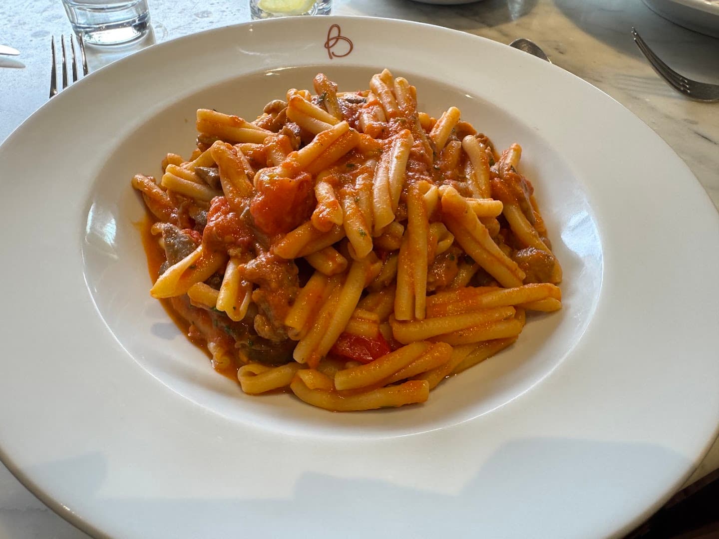 Casarecce pasta with ragù at Bucci, London