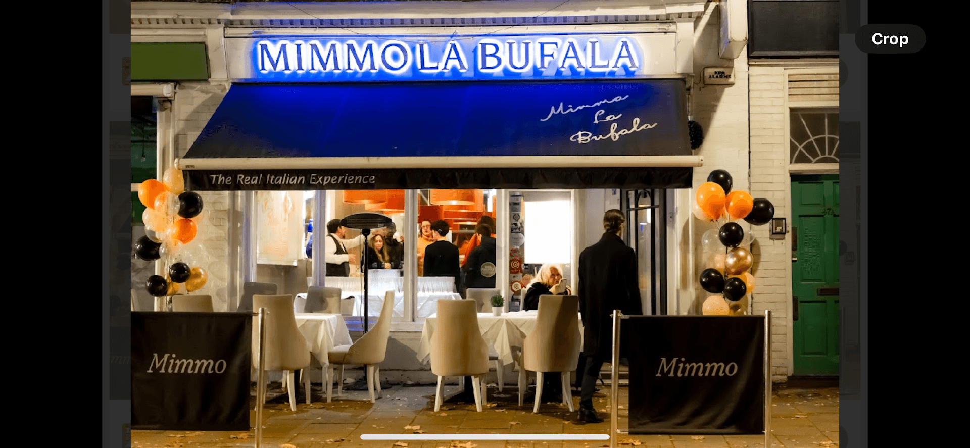 Front facade evening at Mimmo La Bufala, London