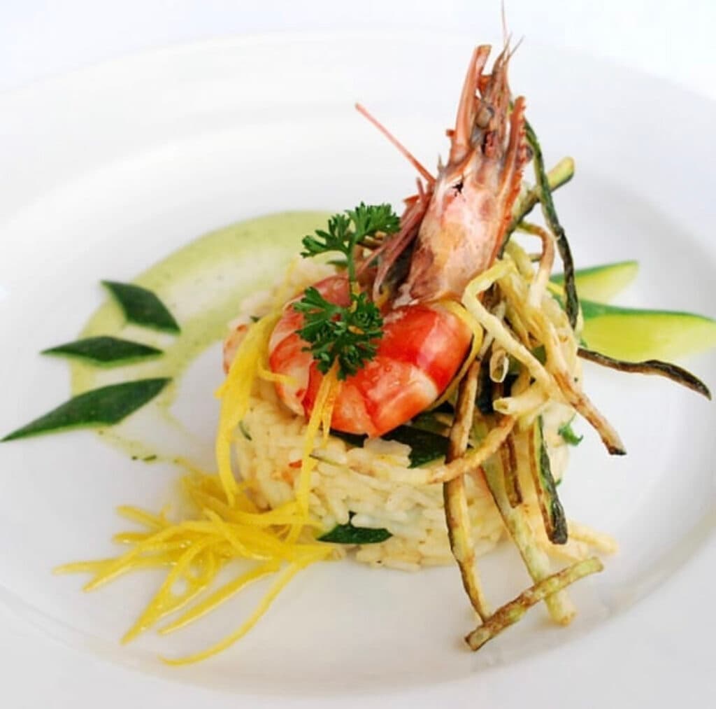 Prawn risotto dish at Mimmo La Bufala, London