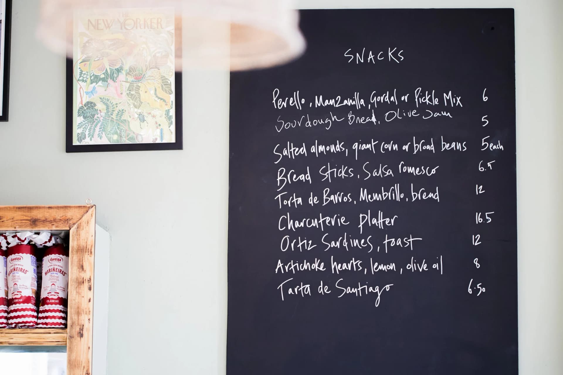 Snacks menu board at The Green, London