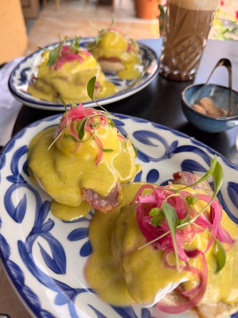 Eggs Benedict brunch dish at Santo Remedio - Casona & Cantina, Marylebone, London