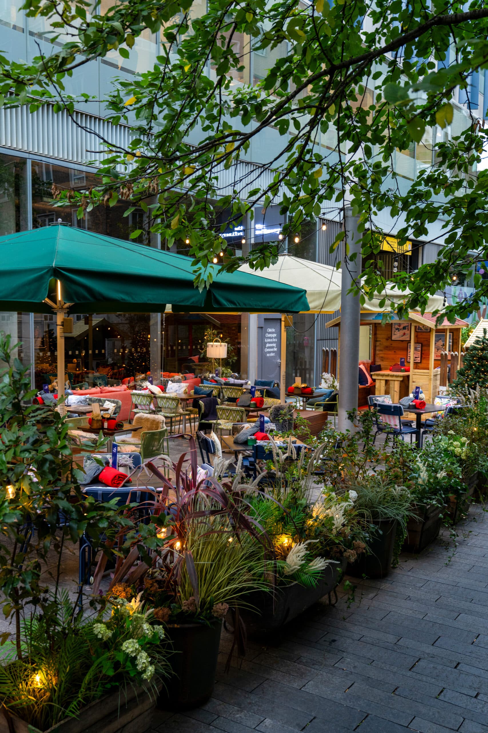 Outdoor terrace seating at The Refinery, London