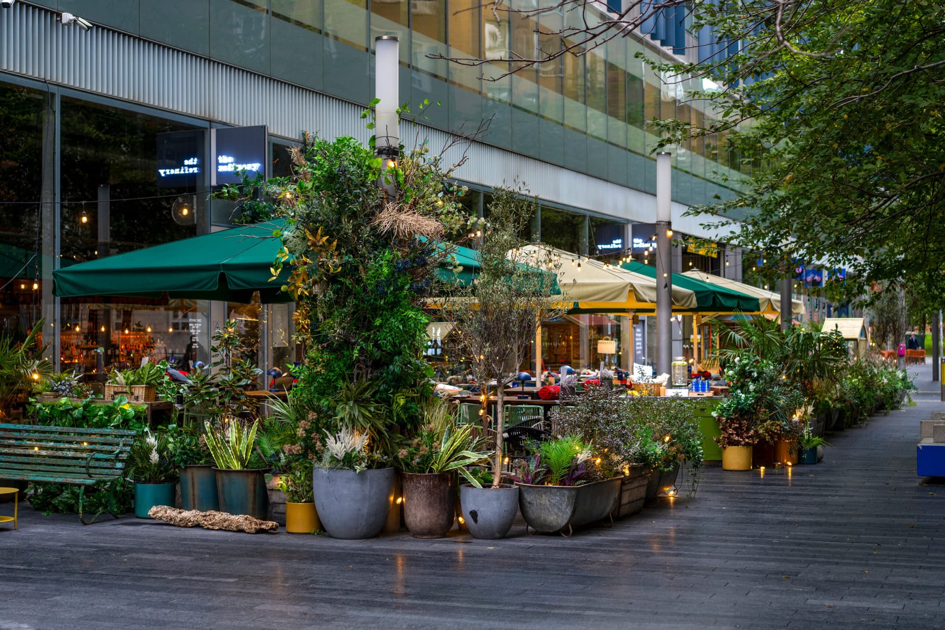 Outdoor terrace seating at The Refinery, London