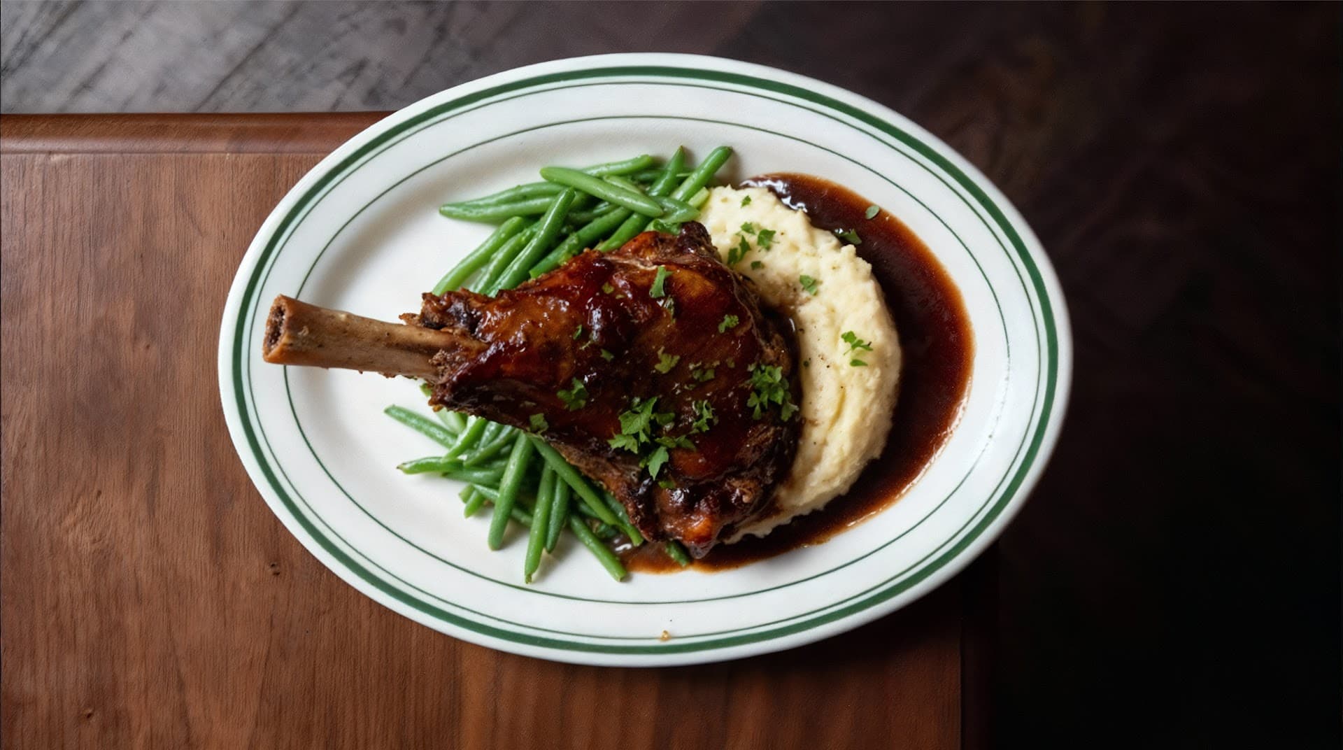 Braised lamb shank with mash at Sicily Restaurant, London