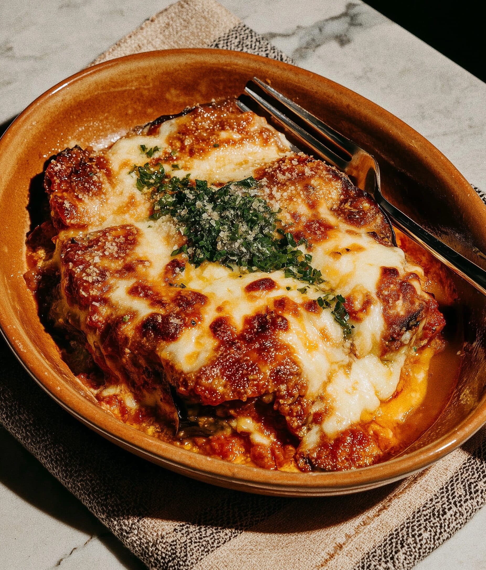 Layered lasagne dish at Sicily Restaurant, London