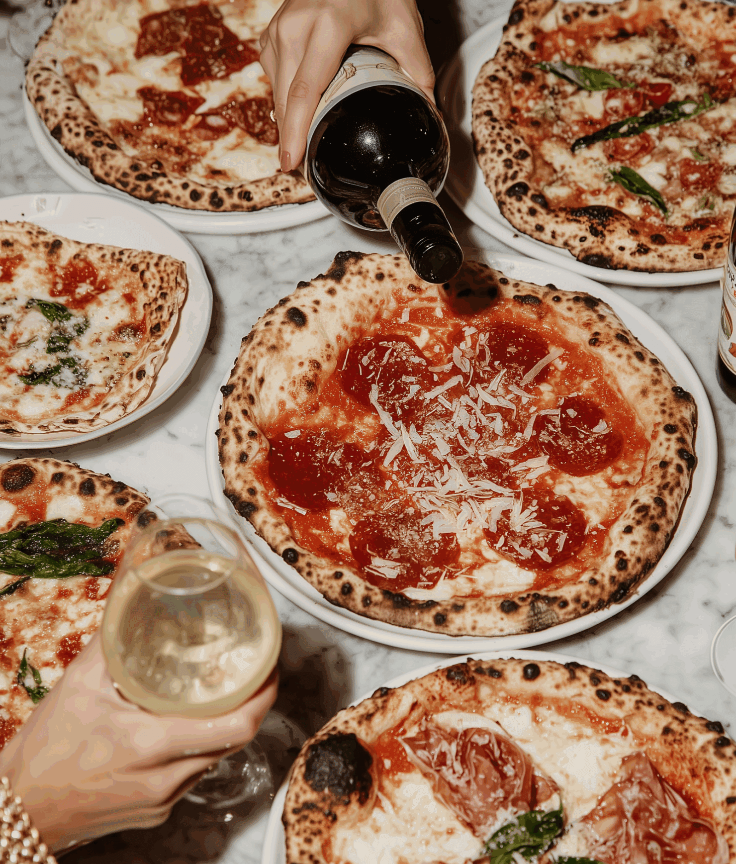 Neapolitan pizza spread at Sicily Restaurant, London