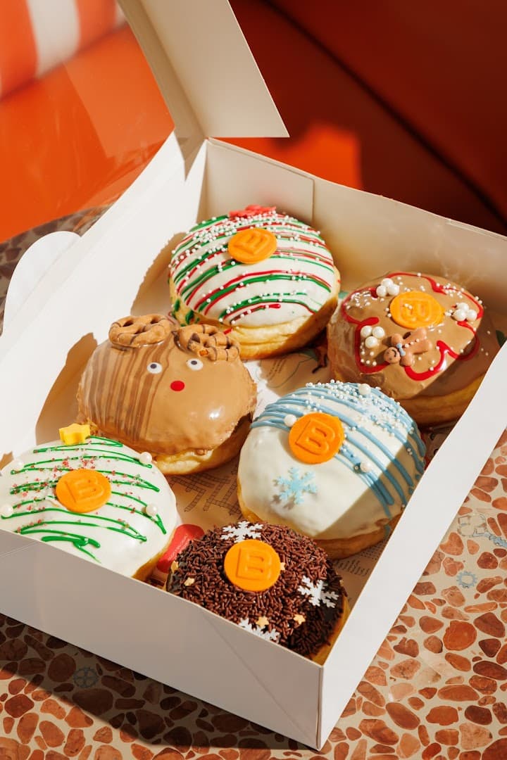 Festive doughnuts box at Bombolone Doughnuts, London