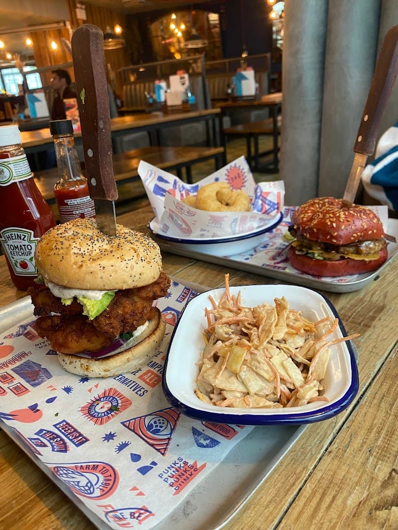 Burger meal selection at BrewDog Canary Wharf, London