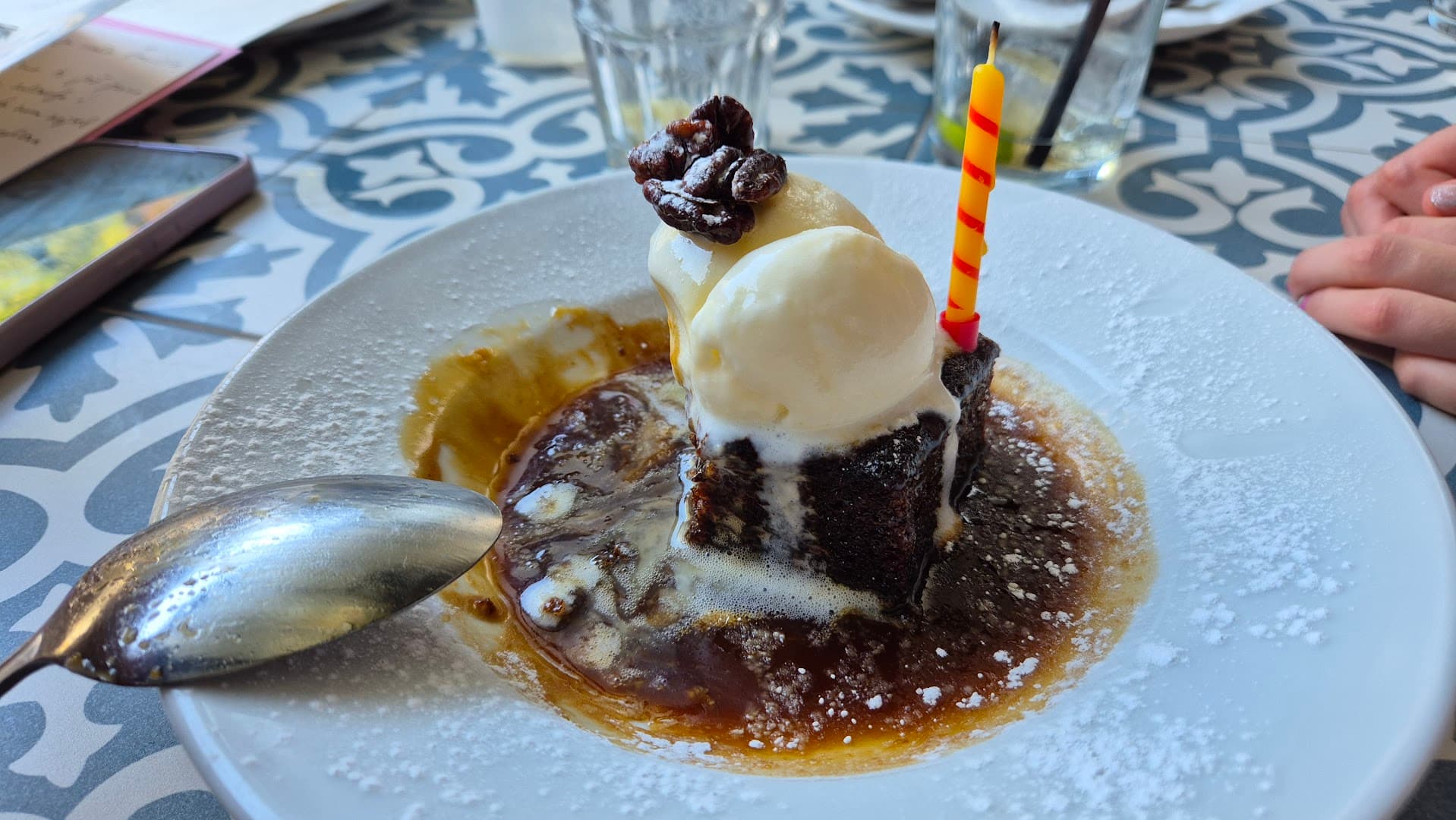 Chocolate brownie dessert at Bull Highgate, London