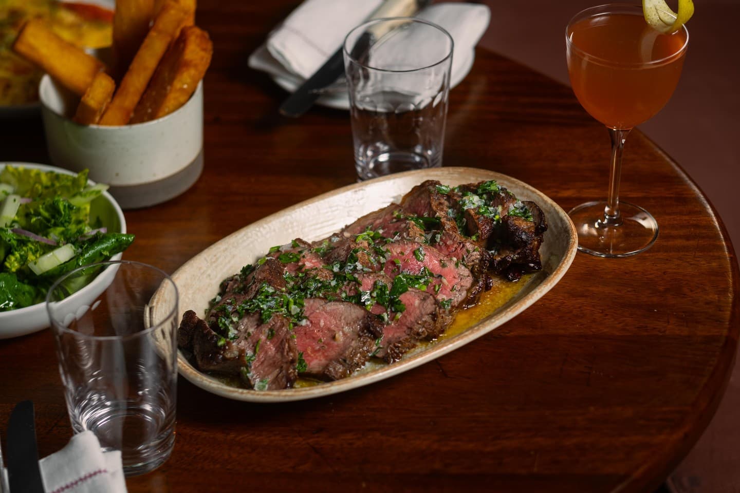 Sliced steak with fines herbes at Cora Pearl, London