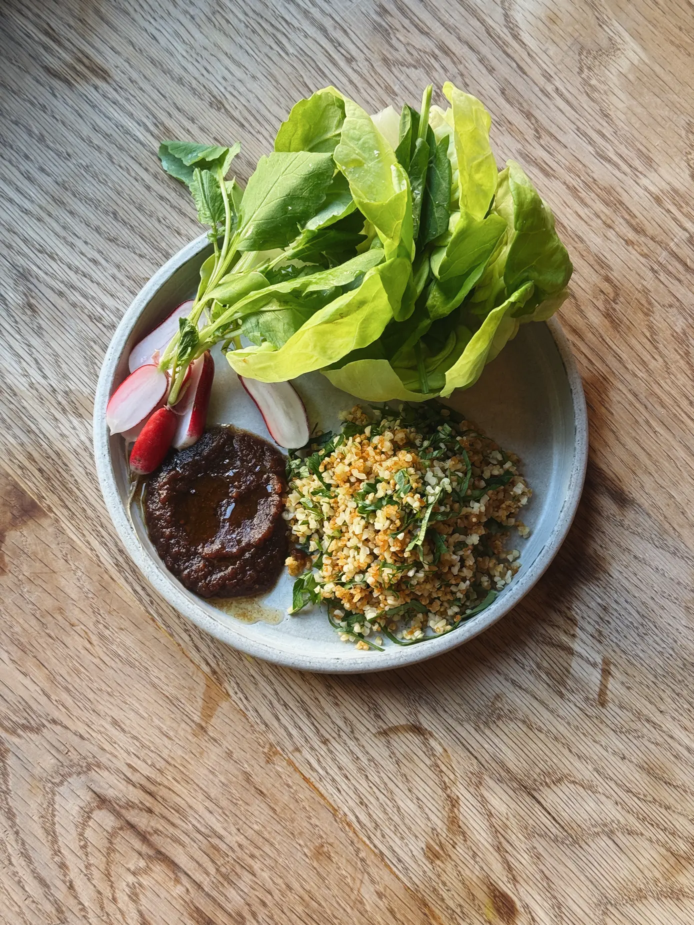 Lettuce wrap bowl with bulgur and radish at Bubala King's Cross, London