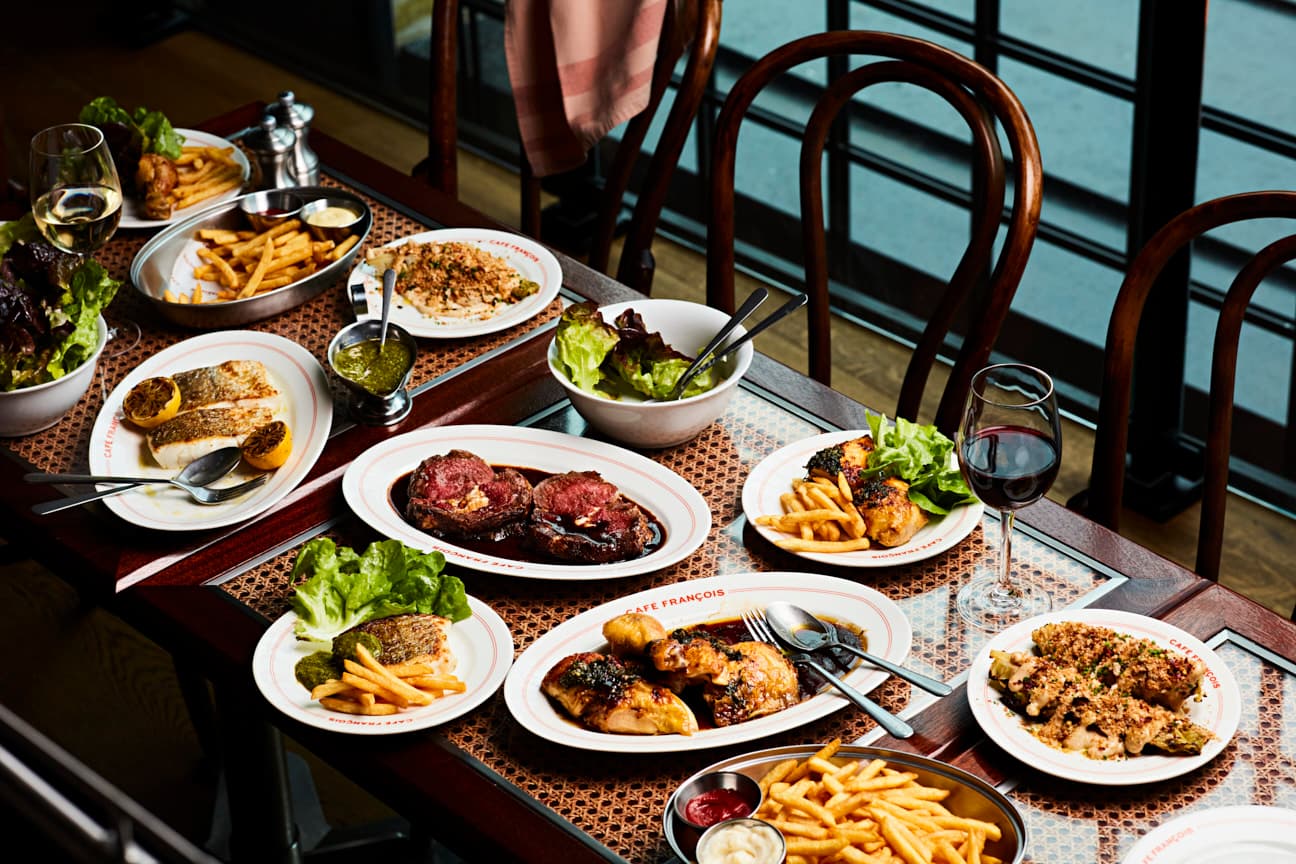 French brasserie dishes table spread at Café François, London