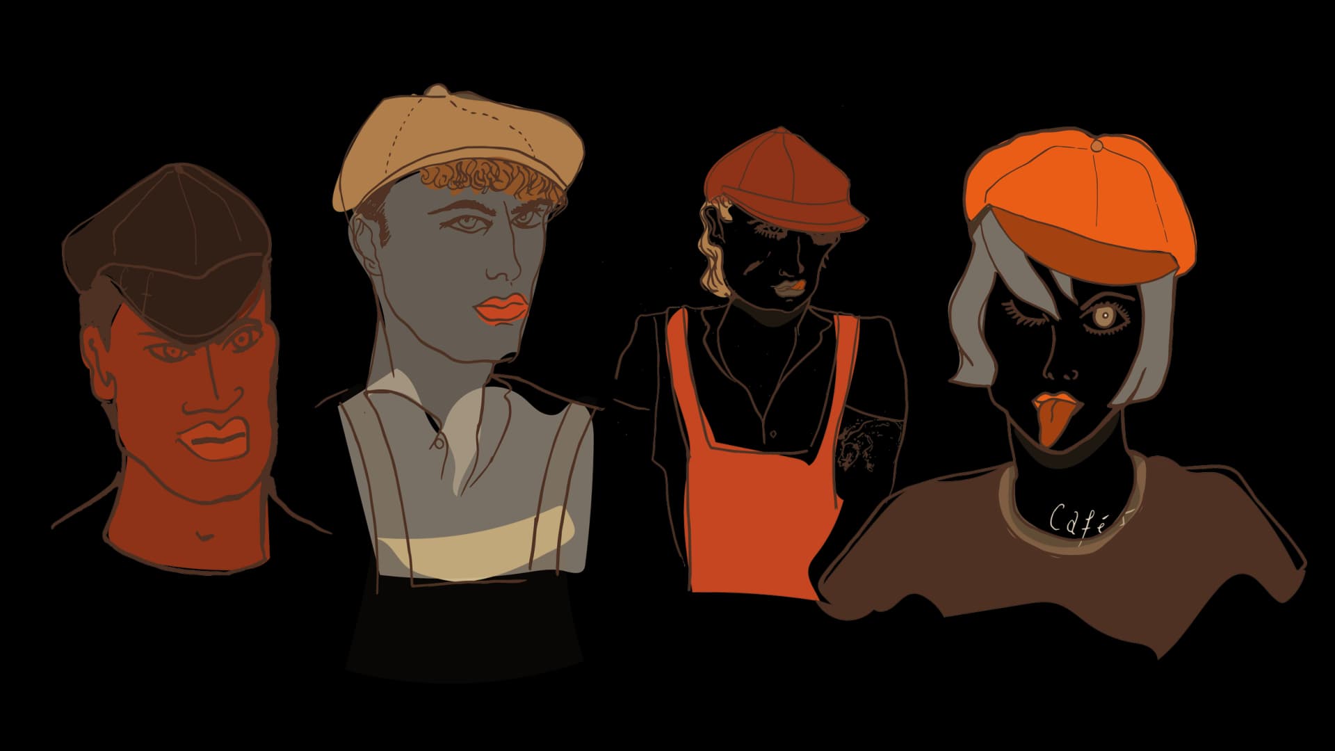 Illustrated staff portraits at Café François, London