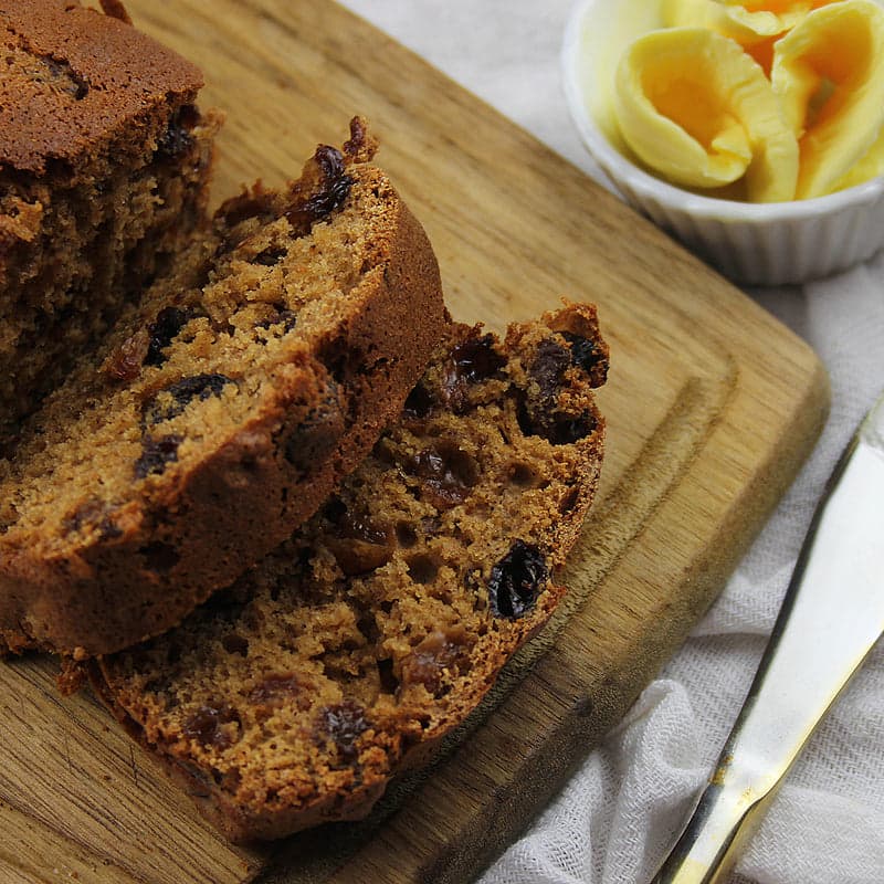 Fruit cake loaf sliced at Camden Tea Bar, London