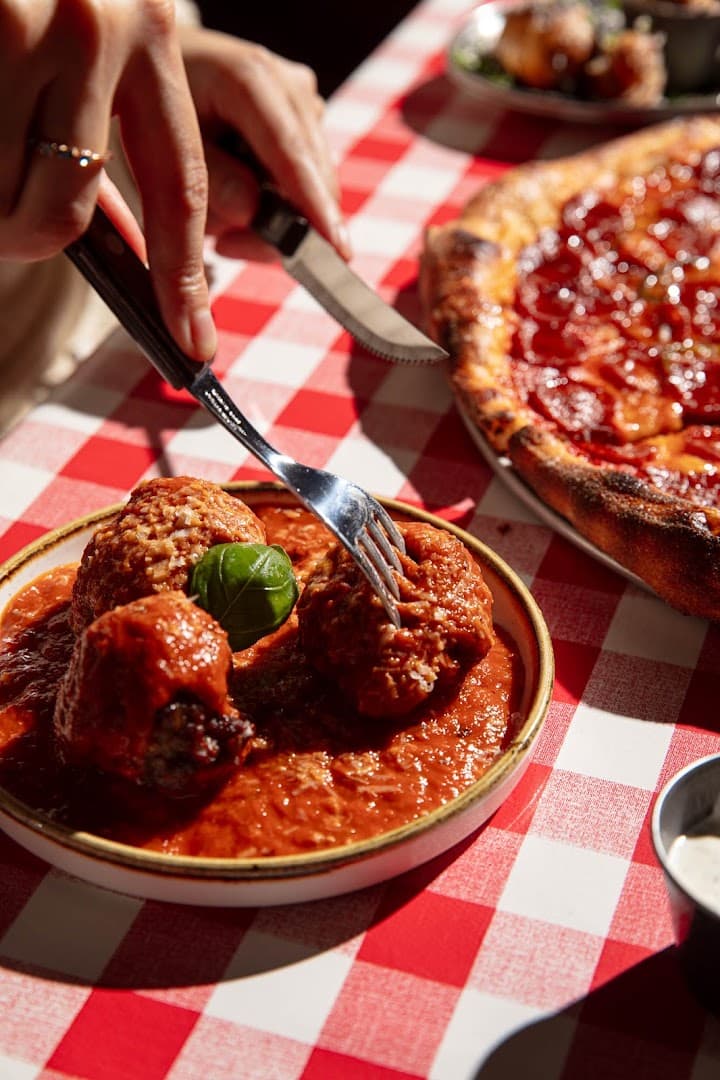Meatballs in tomato sauce at Alley Cats Pizza, London