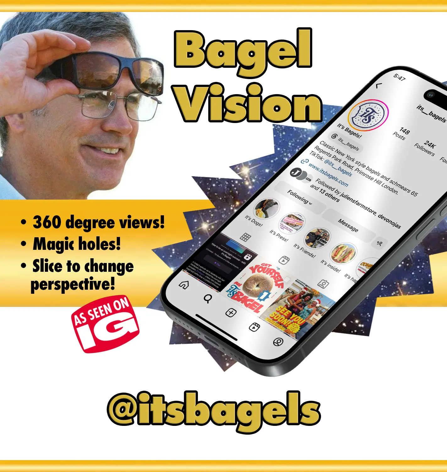 Bagel Vision social media promotional material for It's Bagels Primrose Hill, London