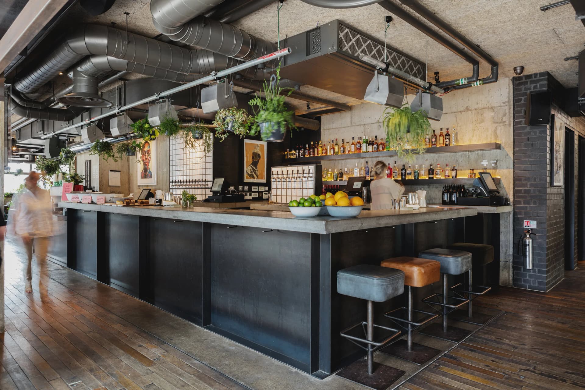 Industrial bar area at Heist Bank, London