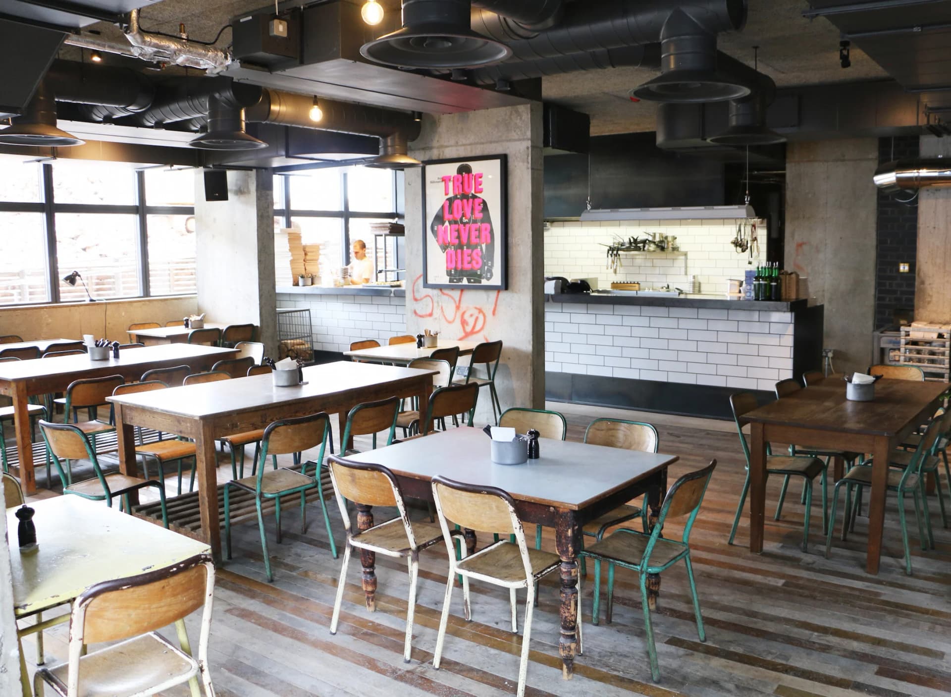 Industrial dining room at Heist Bank, London