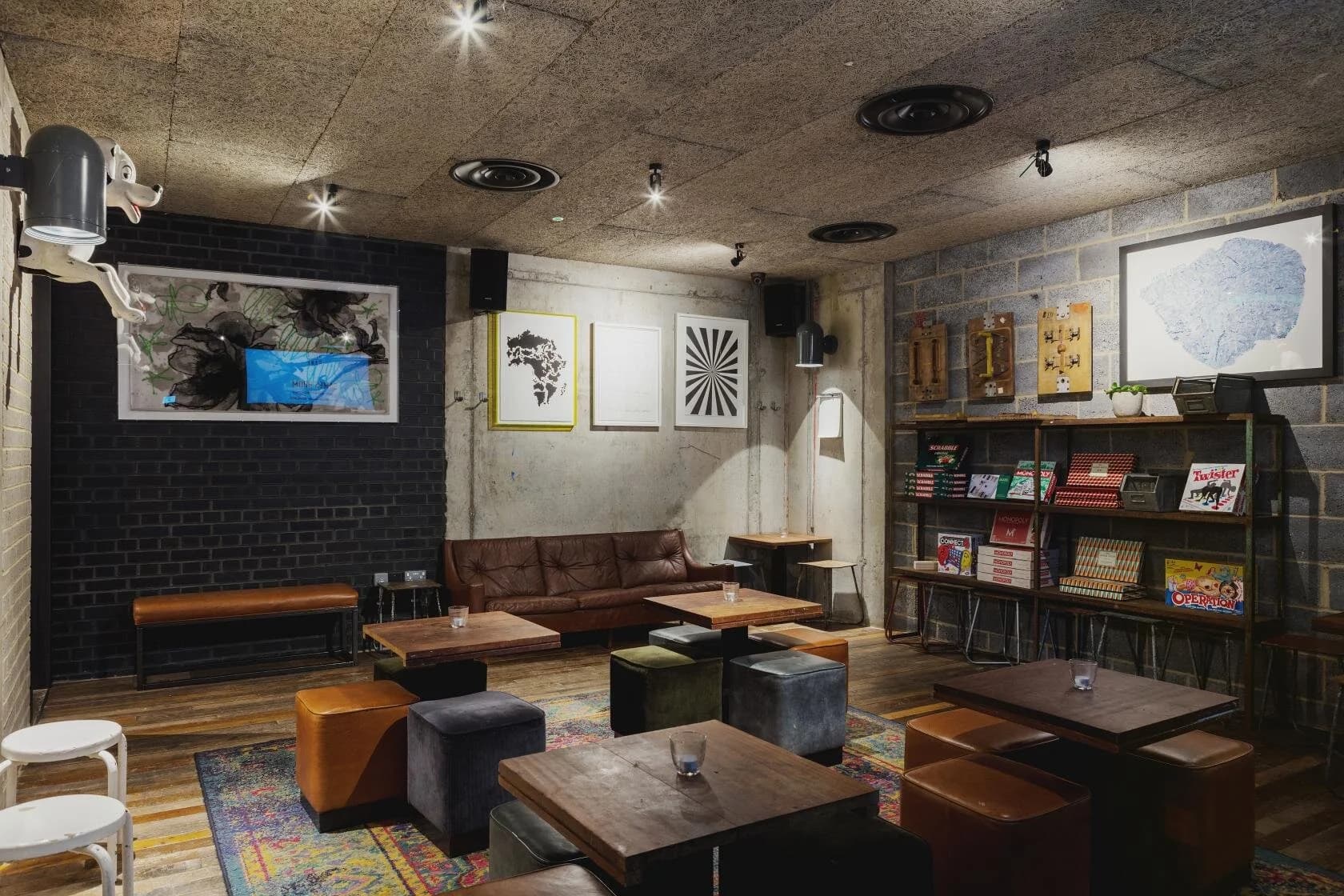 Industrial lounge area at Heist Bank, London