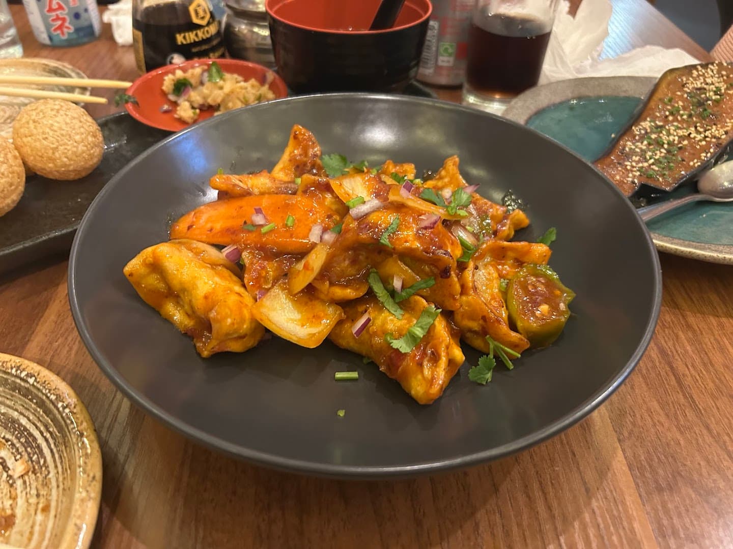 Glazed rice cakes Korean style at Rewa Sushi And Momo, London