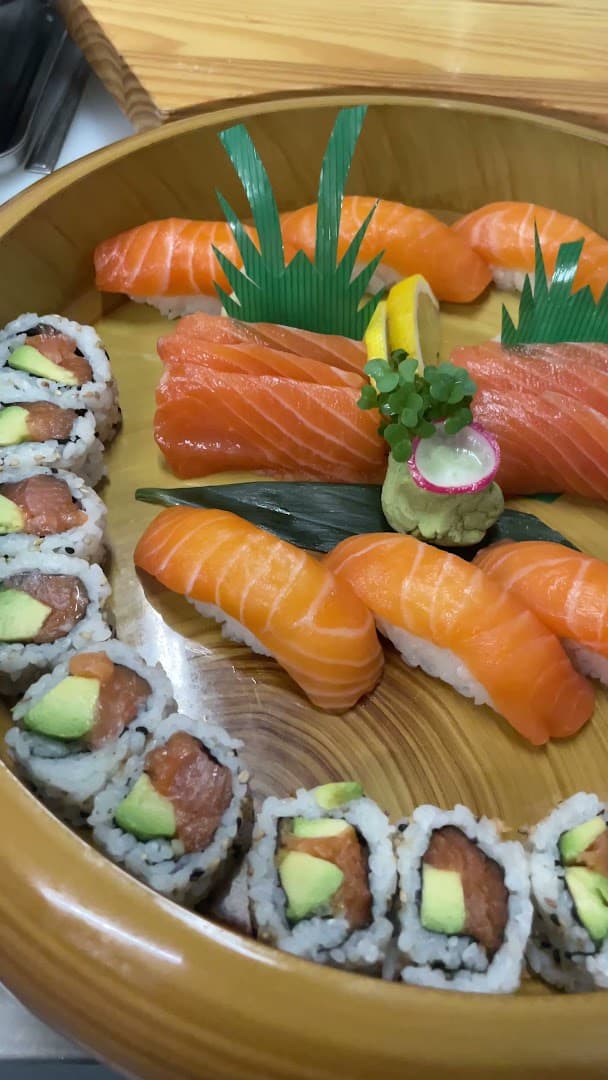 Salmon sushi platter at Rewa Sushi And Momo, London
