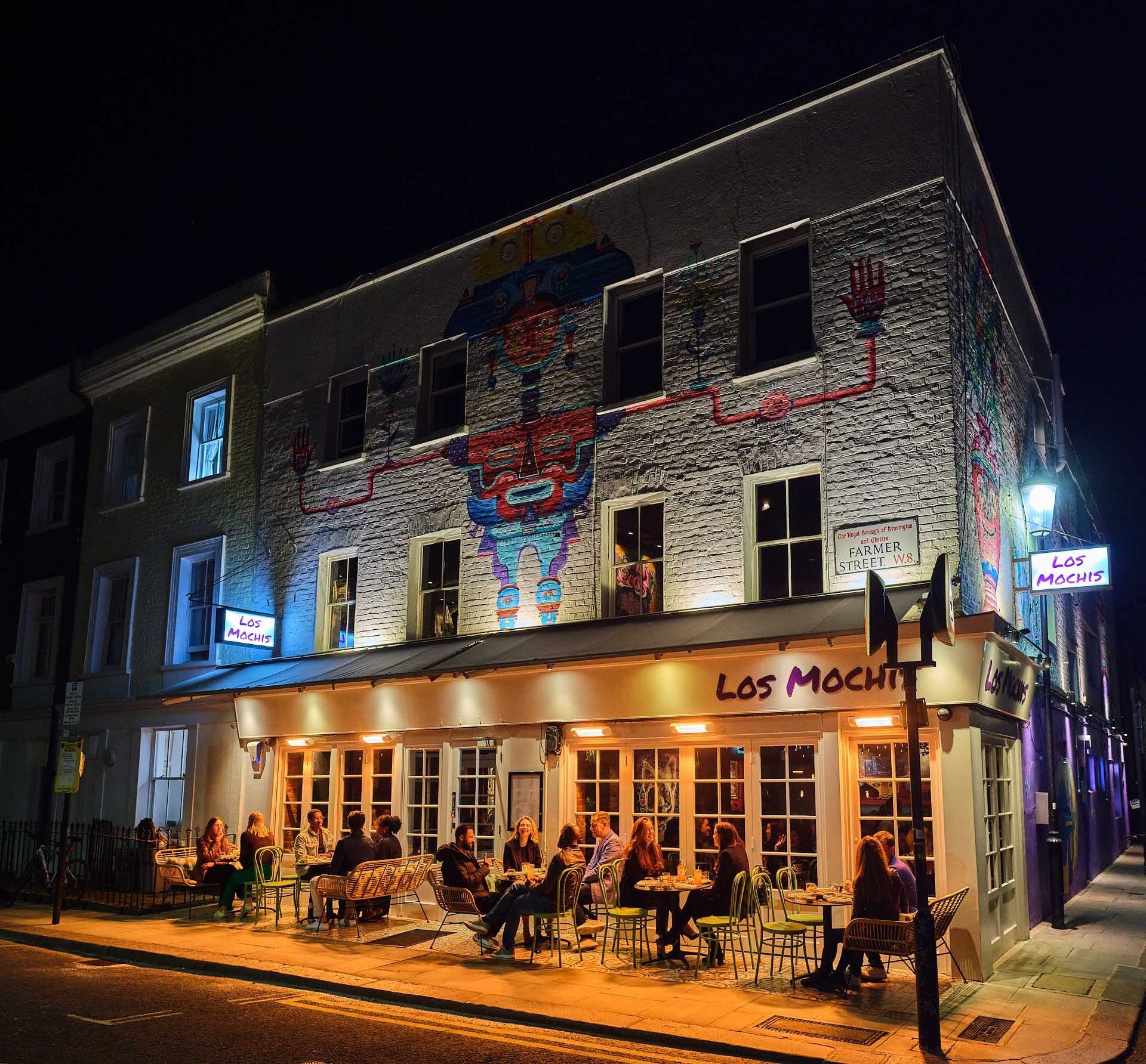 Front facade with outdoor seating at Los Mochis Notting Hill, London