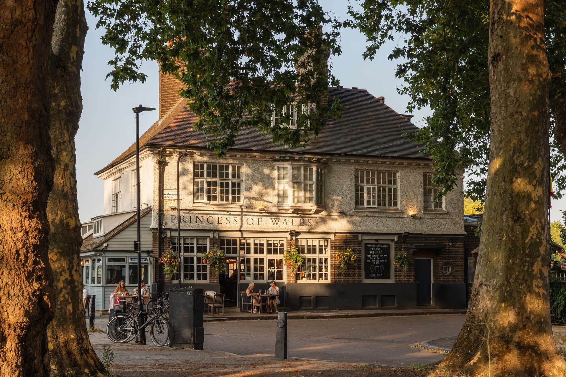 Front facade with outdoor seating at Princess of Wales, London