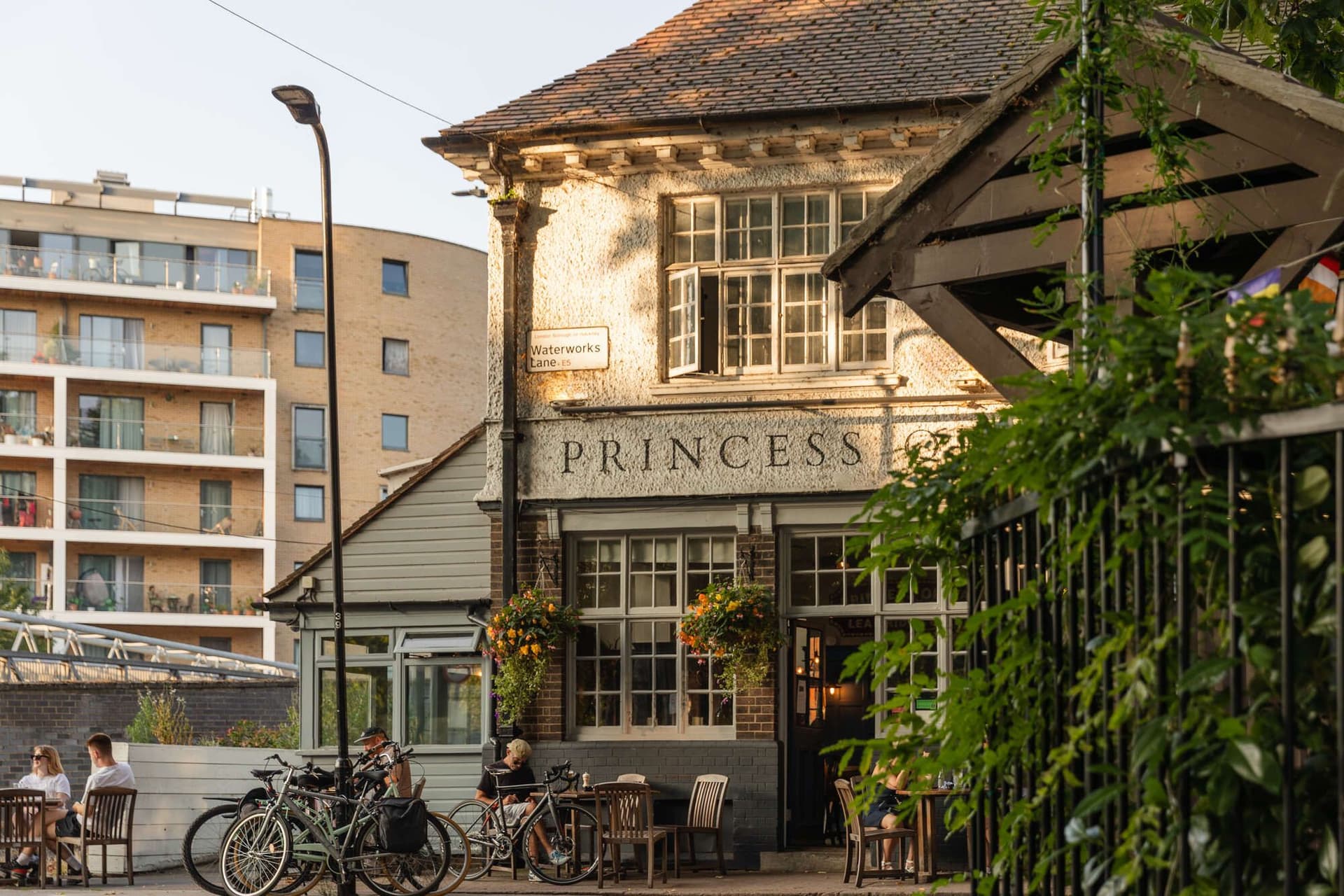Outdoor terrace and facade at Princess of Wales, London
