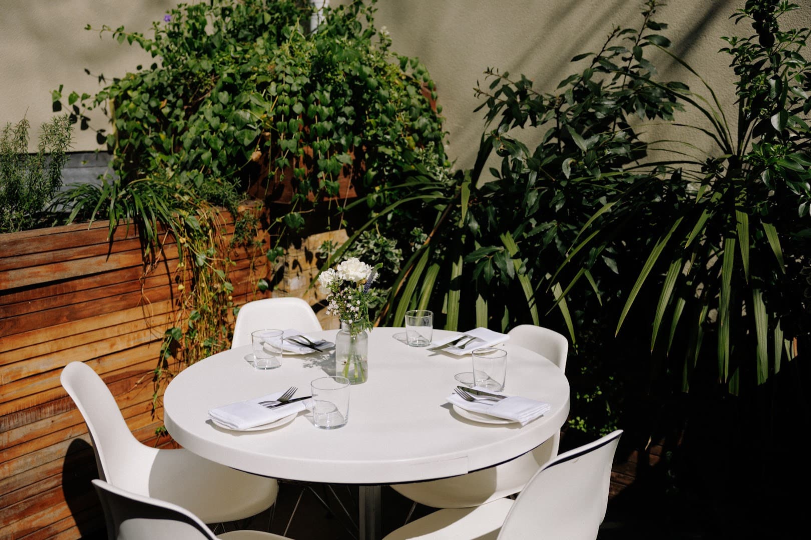 Outdoor garden terrace at Mriya Neo Bistro, London