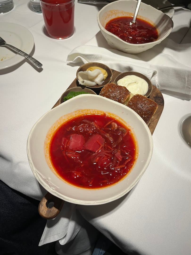 Ukrainian borscht soup at Mriya Neo Bistro, London