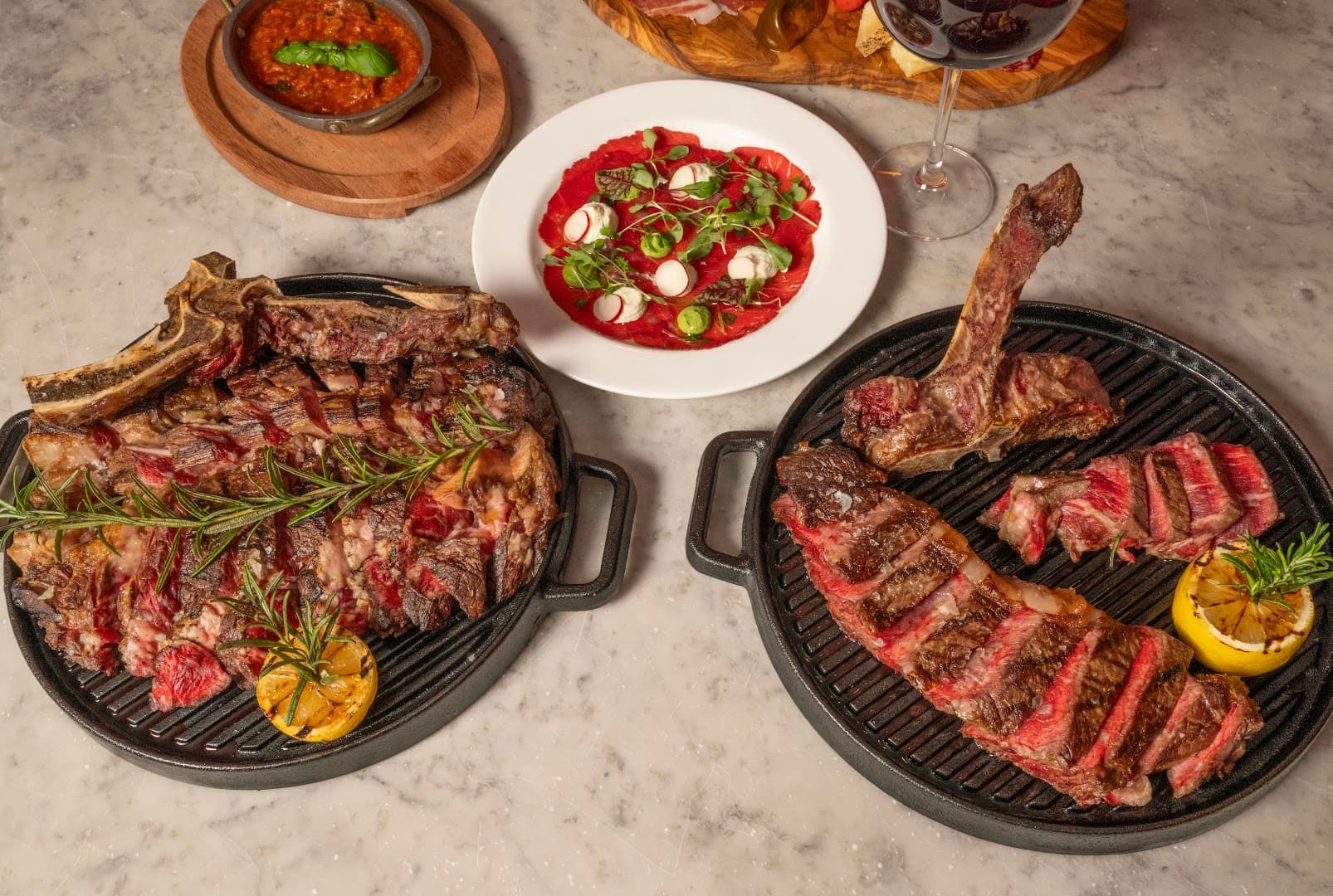 Grilled steaks sharing platter at Osteria Fiorentina, London