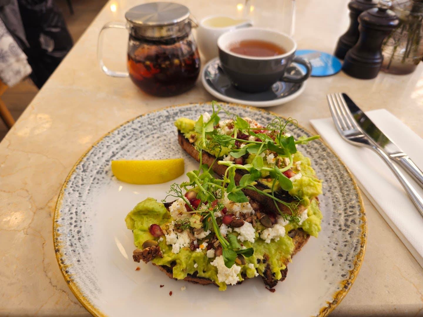 Avocado toast breakfast at England's Grace, London