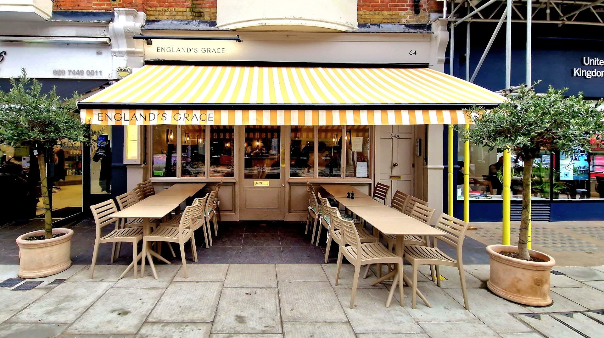 Outdoor dining terrace at England's Grace, London
