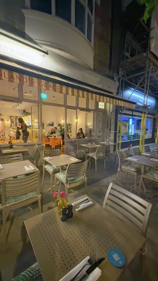 Outdoor seating area at England's Grace, London