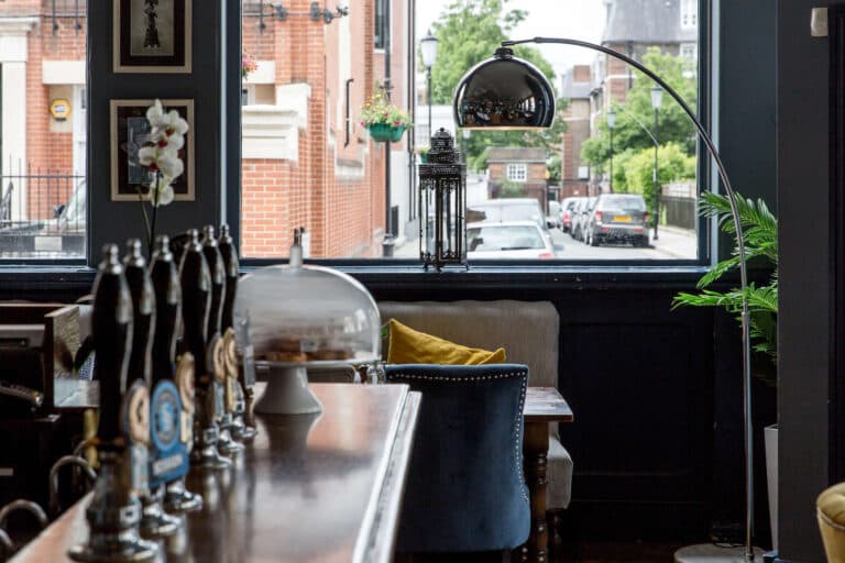 Window seating area at Coopers Arms, London