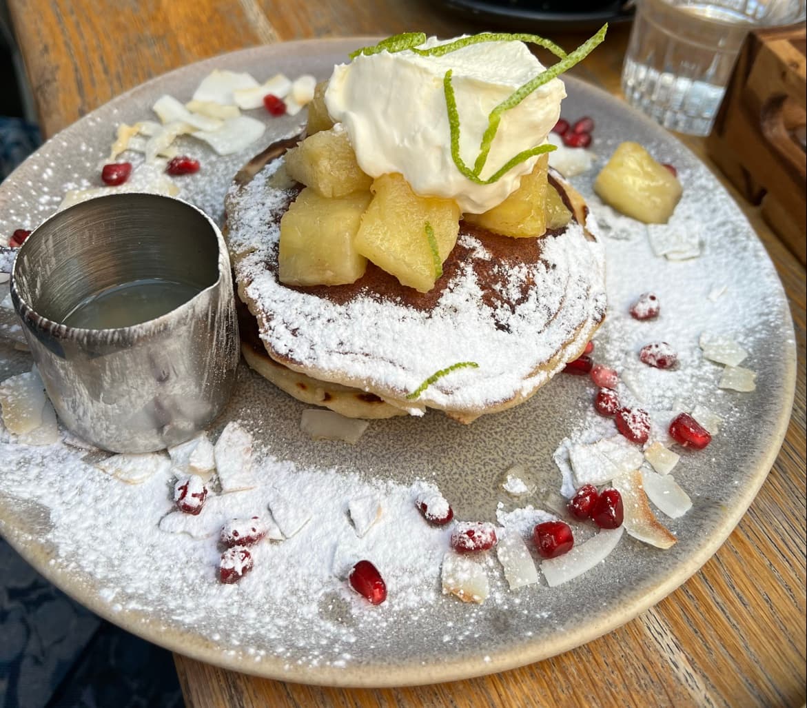 Apple compote pancakes at Where The Pancakes Are, Flat Iron Square, London