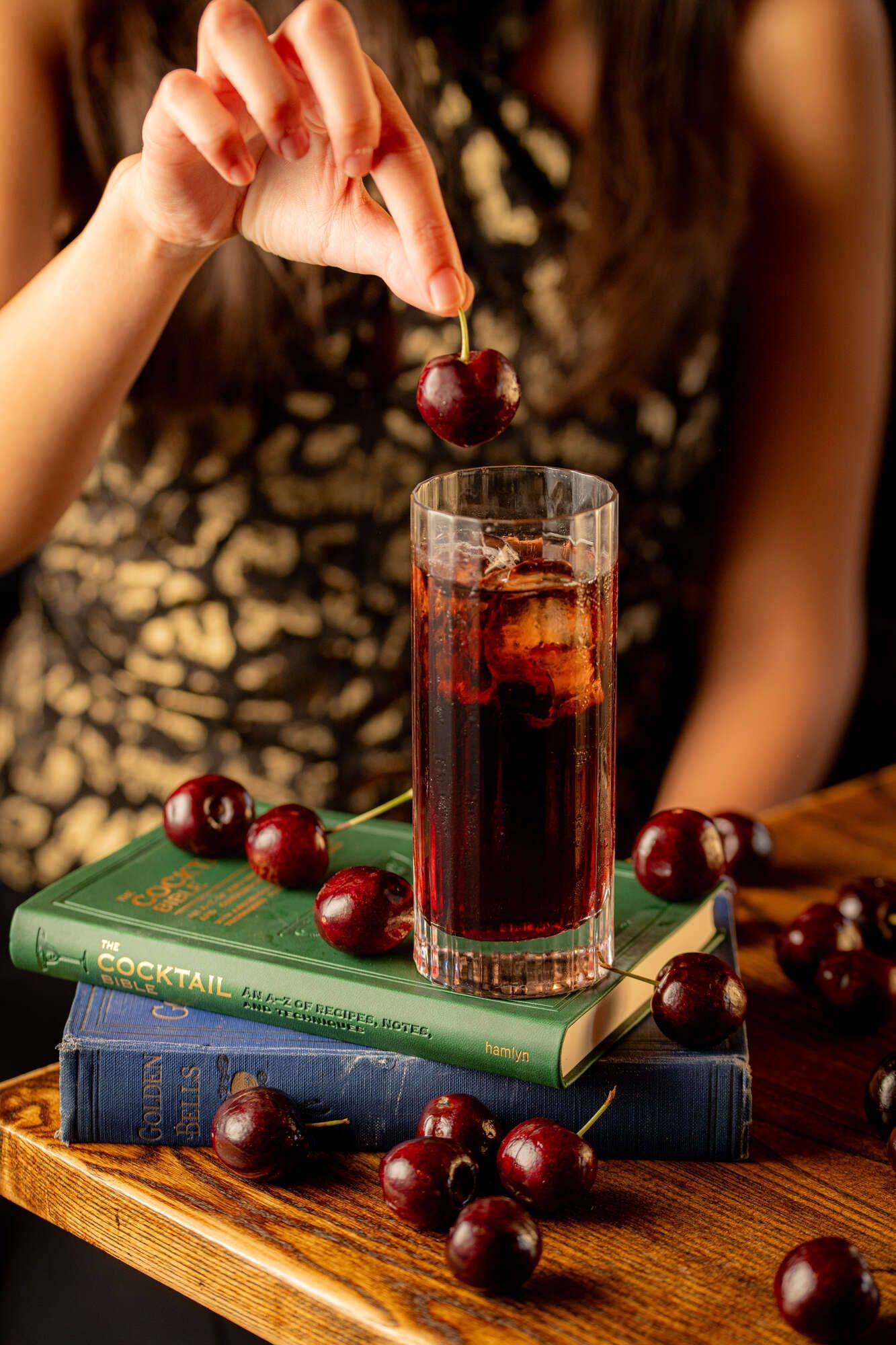Cherry cocktail table setting at The Roundhouse, London