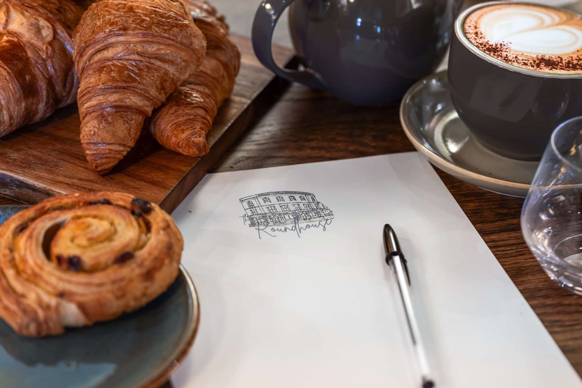 Coffee and pastries table setting at The Roundhouse, London