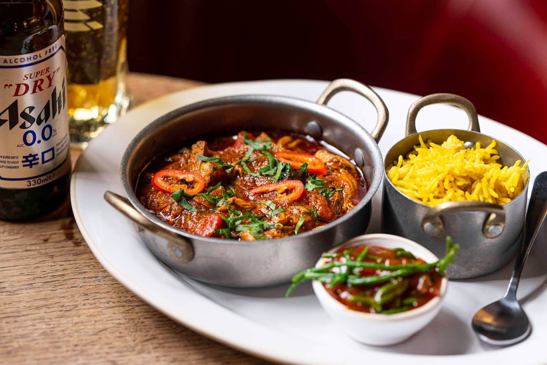 Curry dish with rice at The Roundhouse, London