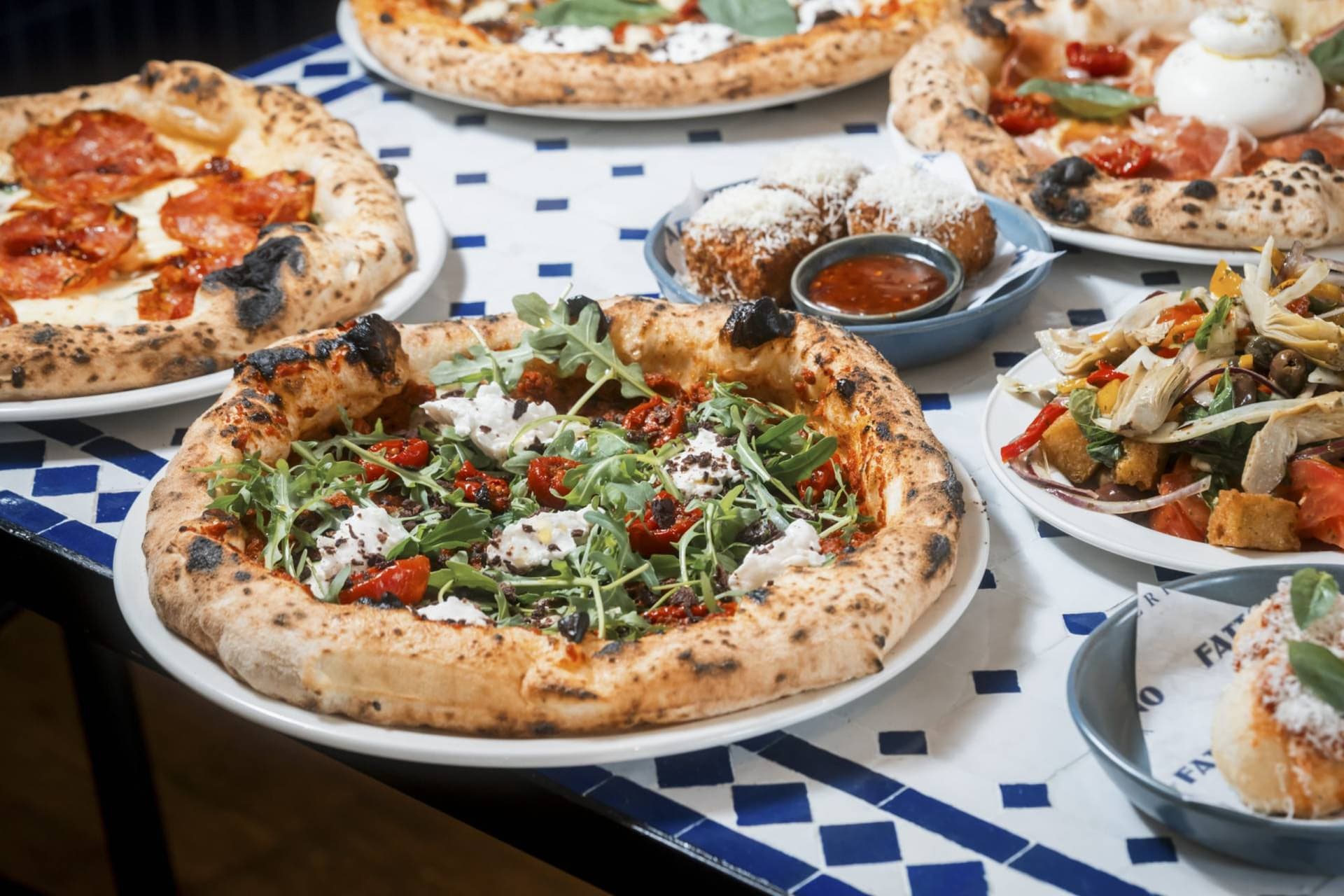 Neapolitan pizza spread at Fatto a Mano Covent Garden, London