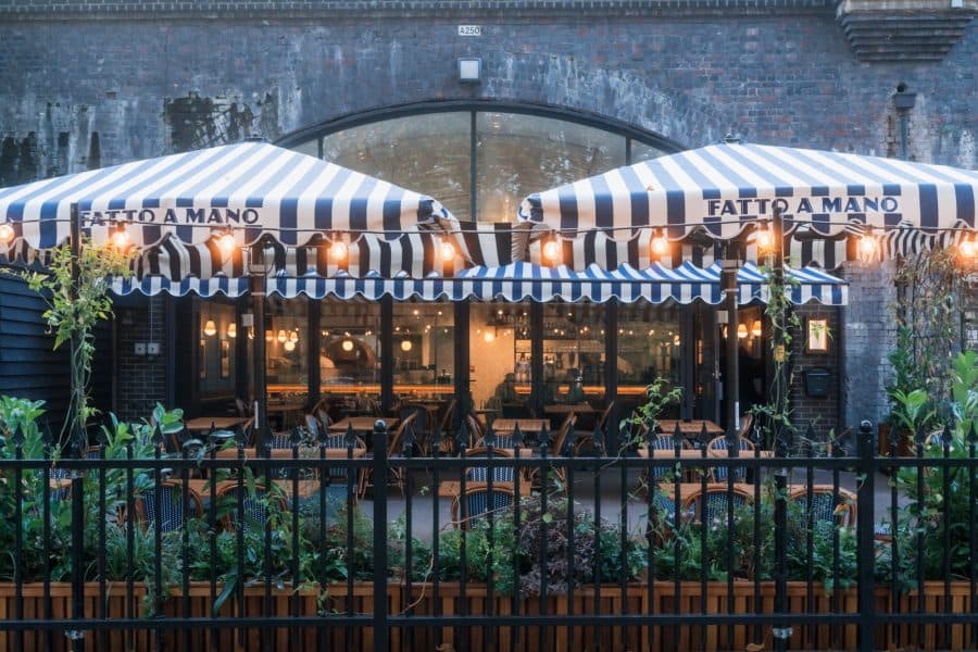 Outdoor terrace evening at Fatto a Mano Covent Garden, London