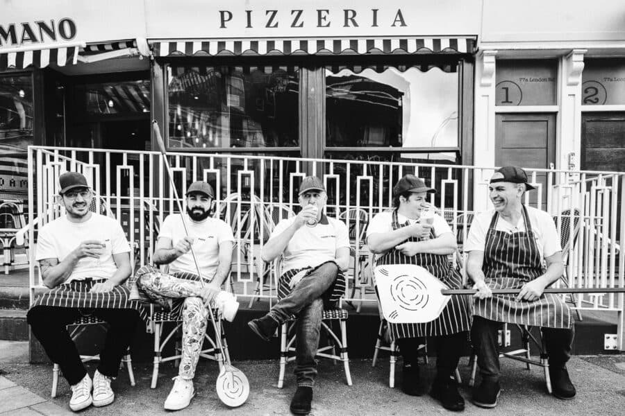 Staff team at outdoor seating area at Fatto a Mano Covent Garden, London