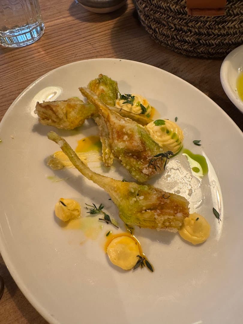Fried courgette flowers at 28 Church Row, London