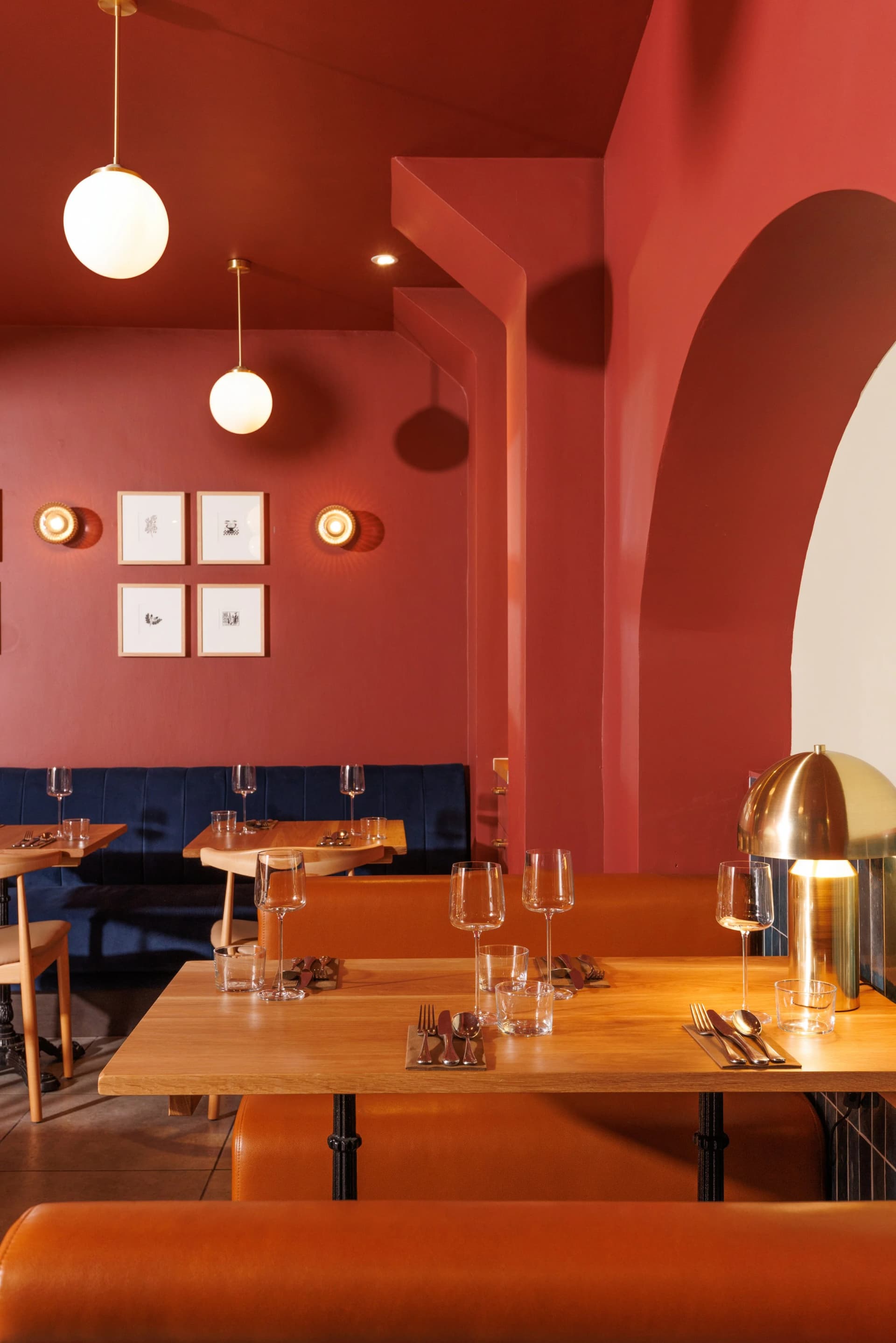Modern coral-coloured dining room at Tendril - A (mostly) Vegan Kitchen & Bar, London