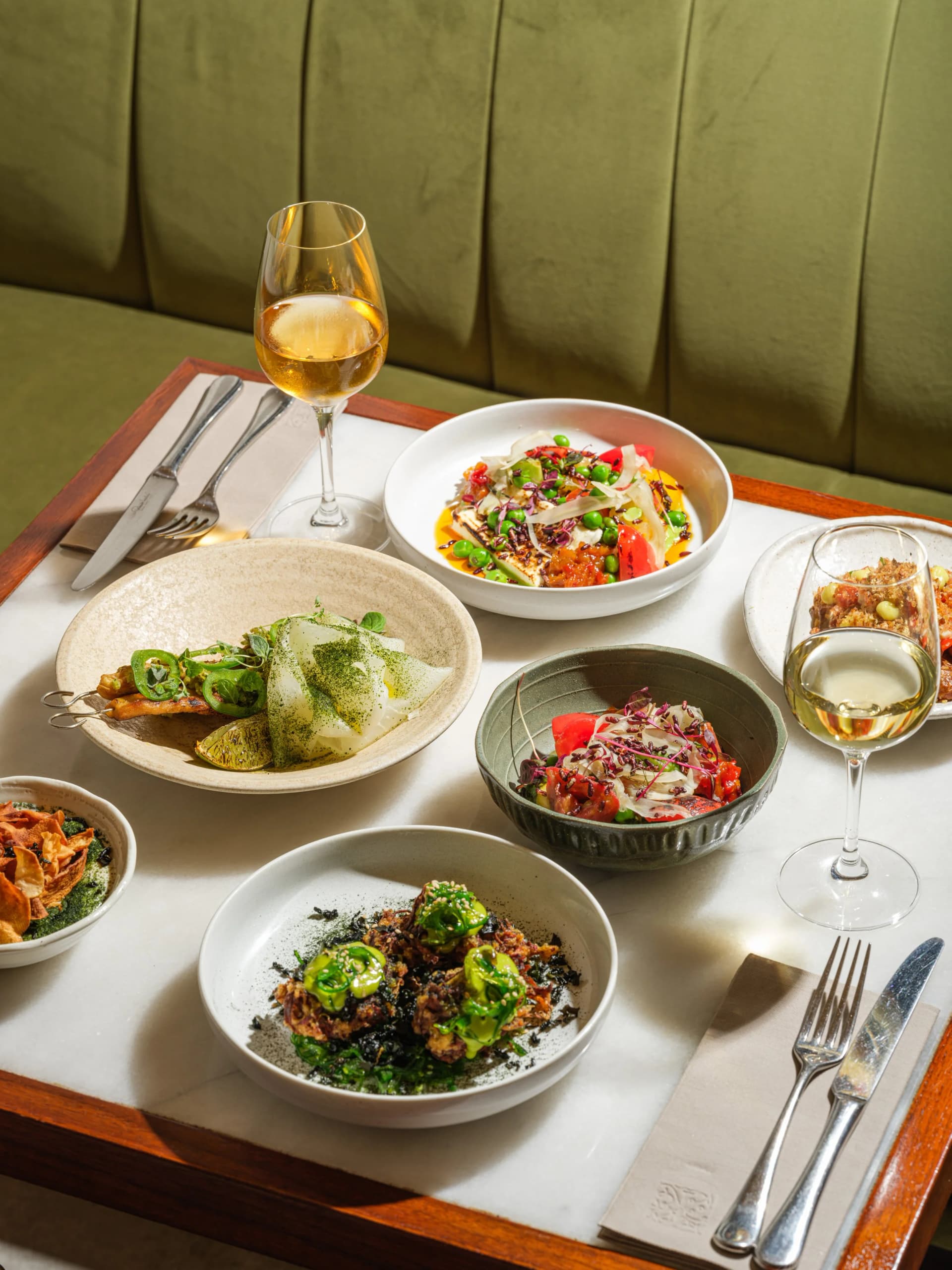 Vegan sharing plates spread at Tendril - A (mostly) Vegan Kitchen & Bar, London