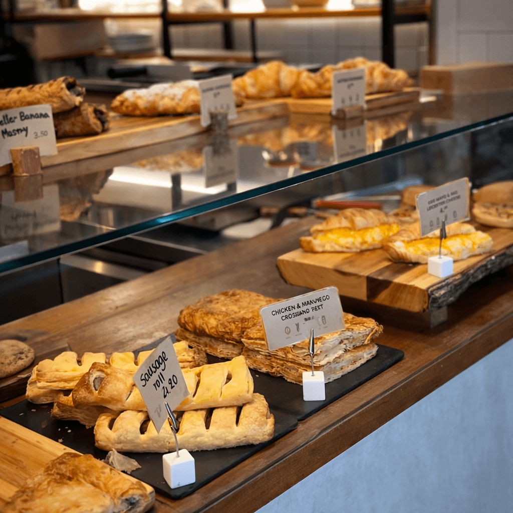 Pastry display counter at Coffee Matters, London