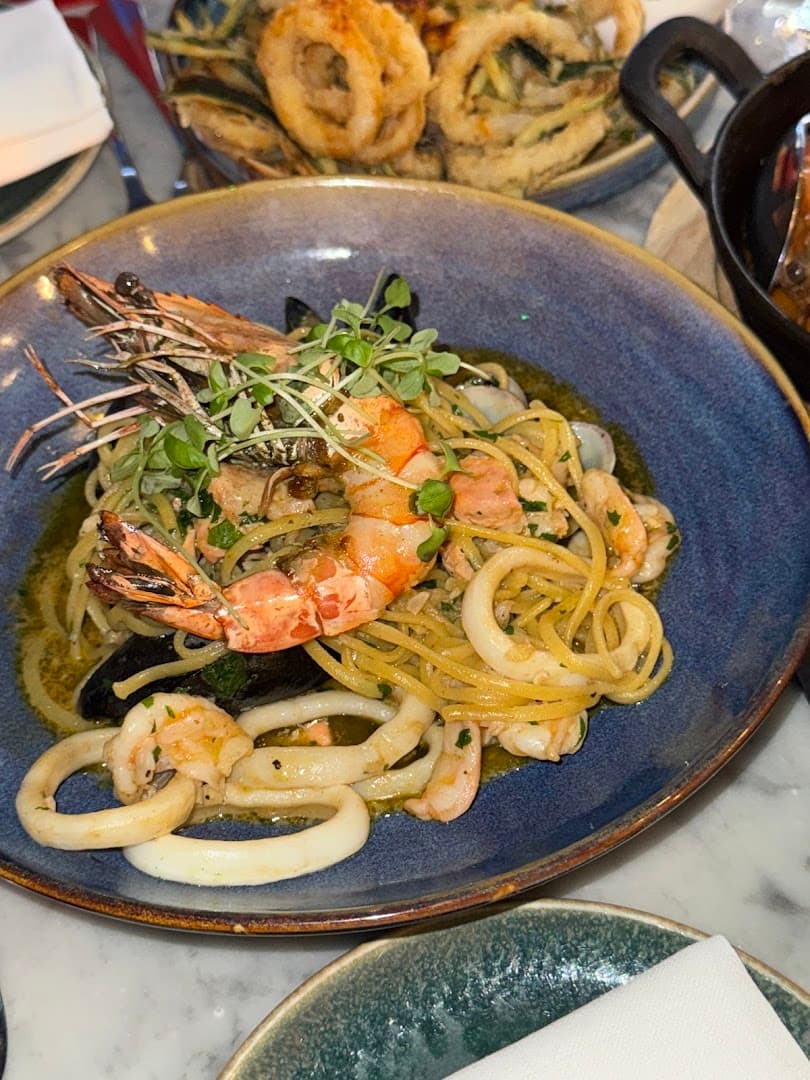 Seafood pasta with prawns and squid at Forty Dean Street, London