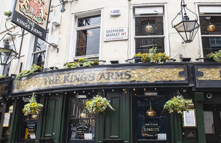Front facade at Kings Arms, Shepherd Market, London