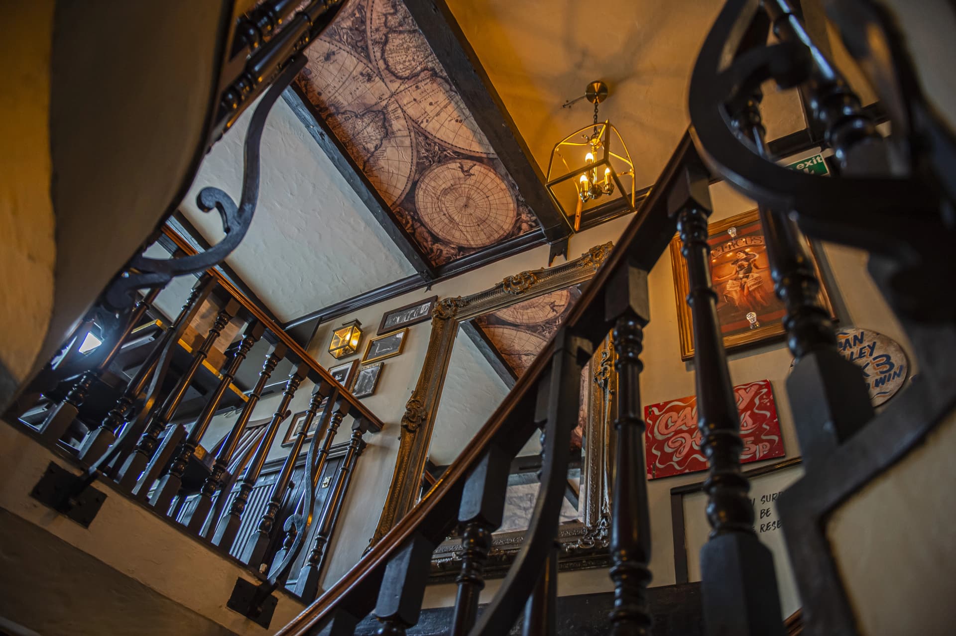 Historic staircase with skylight at Kings Arms, London