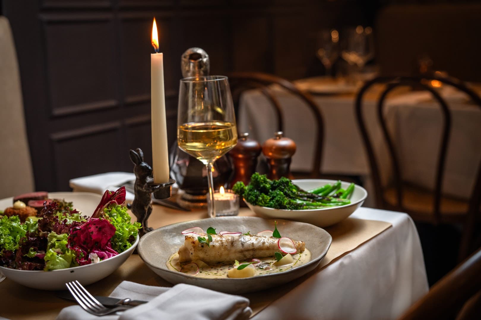 Intimate table setting at La Palombe Kensington, London